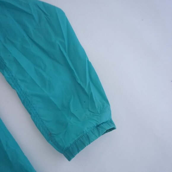 Vintage '80S Brooks Teal Nylon Stowaway Hood Zip Up Waterproof Rain Jacket L - Picture 5 of 10